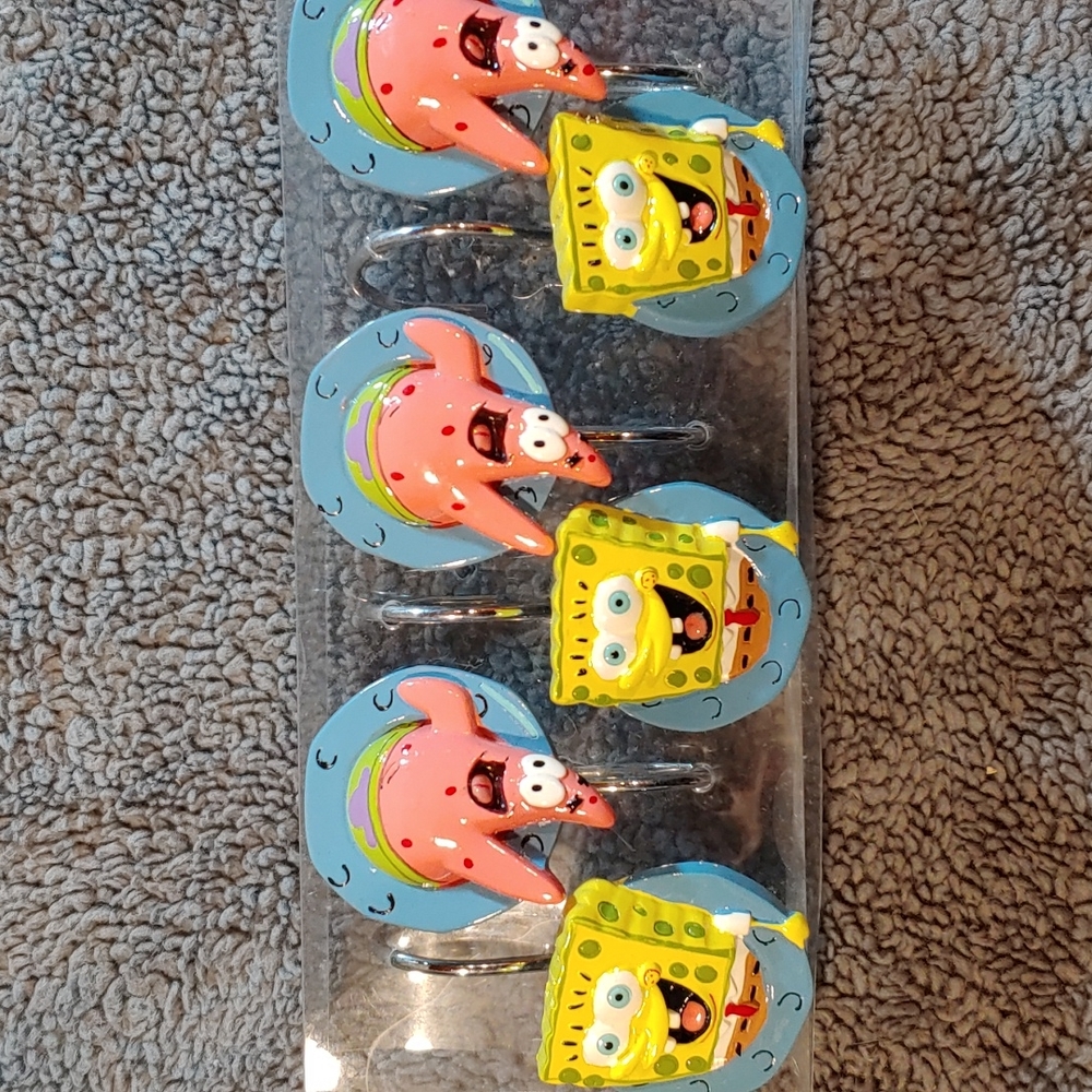 Spongebob & Patrick shower curtain hooks